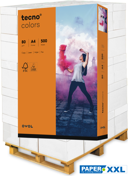 tecno COLORS orange, farbiges Kopierpapier, 80 g/m², DIN A4 - Palette = 100.000 Blatt